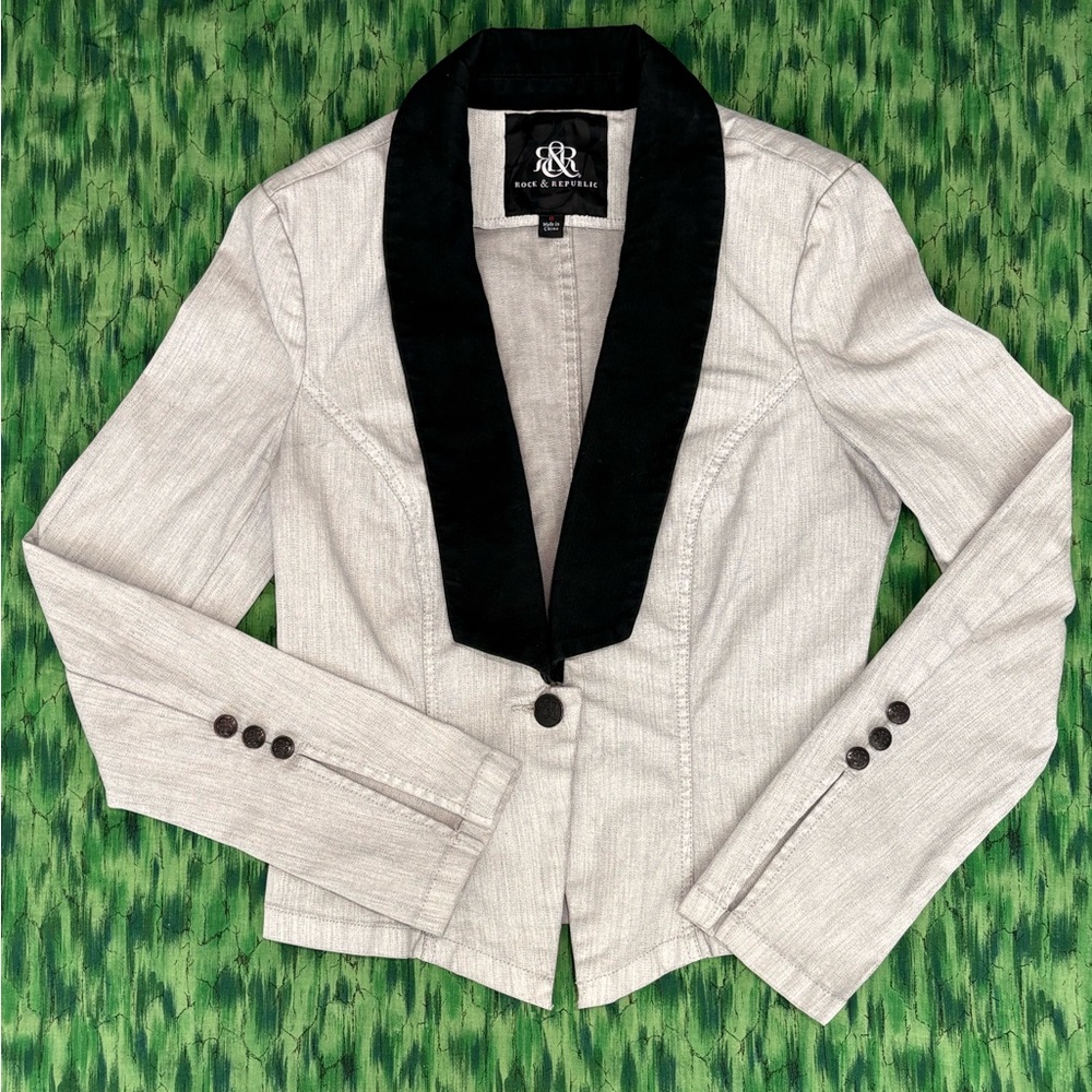 Rock & Republic Gray Blazer with Black Collar